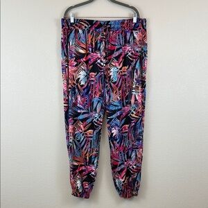 Plantier Vibrant Leaf Print Jogger Pants Size XL